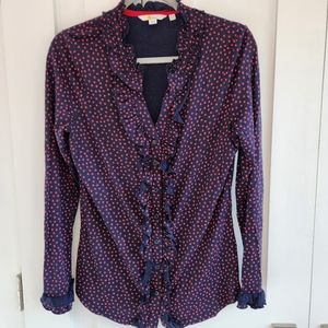 Boden Alberta Polka Dot Ruffle Neck Blouse Size 8